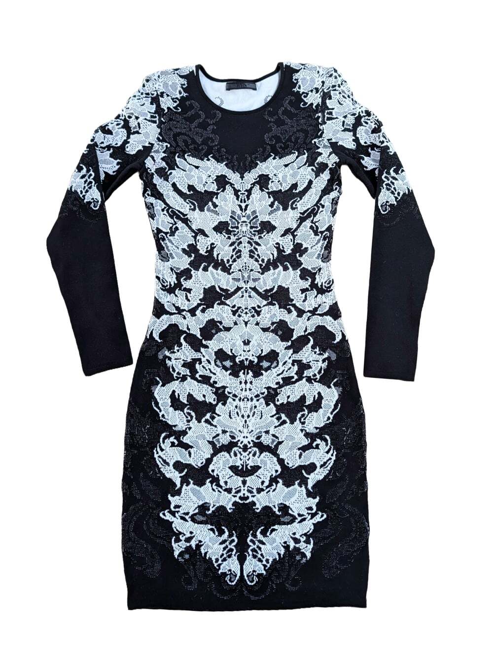 RVN Scorpio Lace Jacquard Bodycon dress gothic vamp black white Small EUC